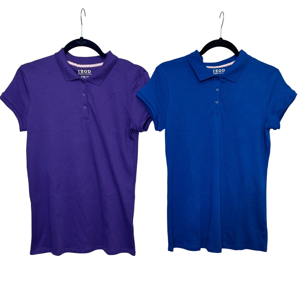 IZOD Kids Girls Polo Shirt 2 Pack Size 16 XL Blue Purple School Uniform Preppy